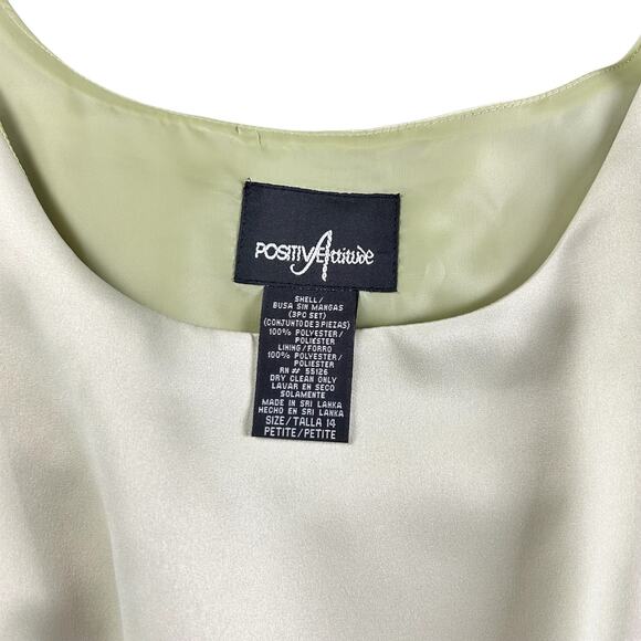 Positive Attitude Tweed 3 Pc Skirt Suit Women Petite Size 14 Light Green Classic - Picture 11 of 16